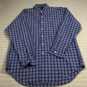 Ralph Lauren Shirt Mens Medium Blue Plaid Blake Button Down Cotton Long Sleeve